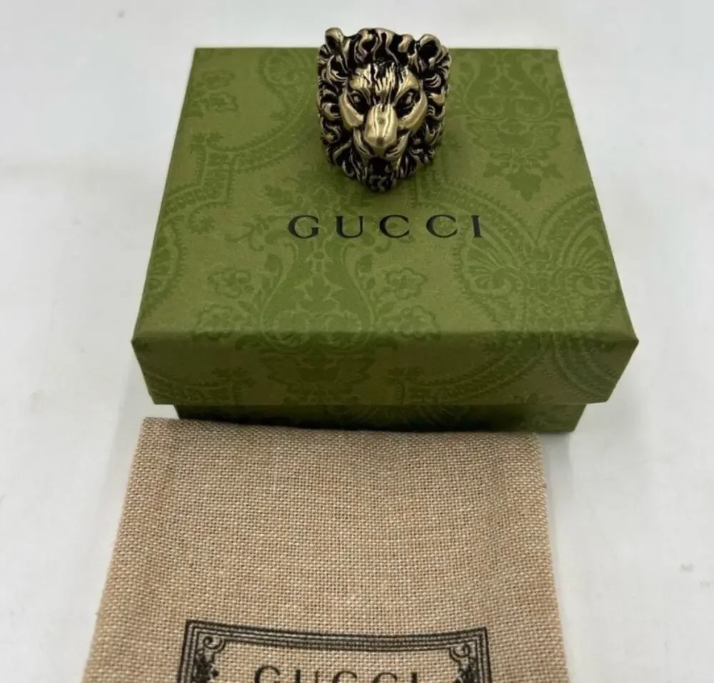 Men's Gucci iconic, Lionhead ring in aged gold tone metal size 11 made in Italy